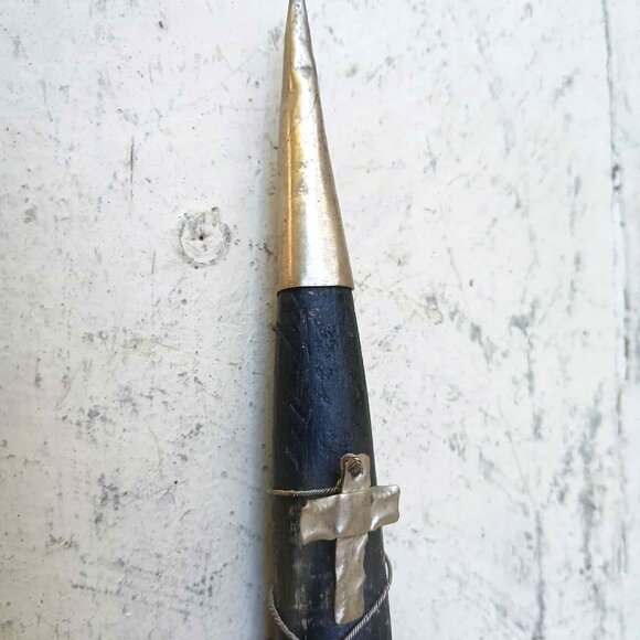 Authentic VTG Wood with Embossed Silver Metal Religious Trinkets Vampire Stake - Picture 7 of 9